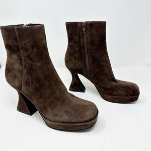 Jeffrey Campbell Humanity Zip Ankle Bootie Platform Brown Suede Boot Size 7.5